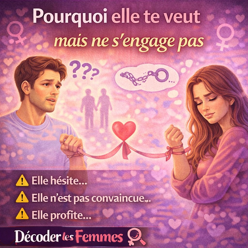 Femme hésitante face à un engagement amoureux malgré une attirance présente, illustrant le lien affectif sans décision claire dans une relation