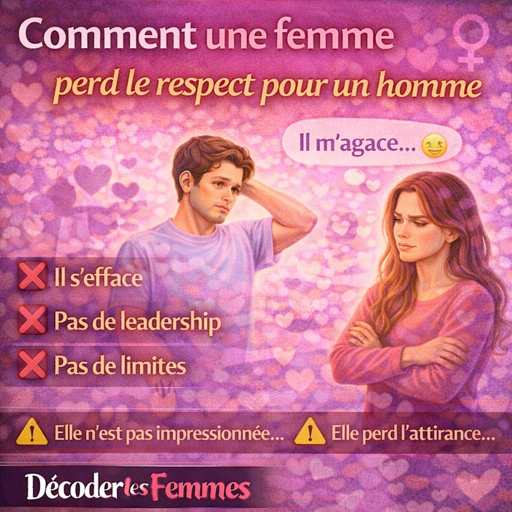 Illustration montrant comment un homme qui s’efface, manque de leadership et de limites perd le respect et l’attirance d’une femme