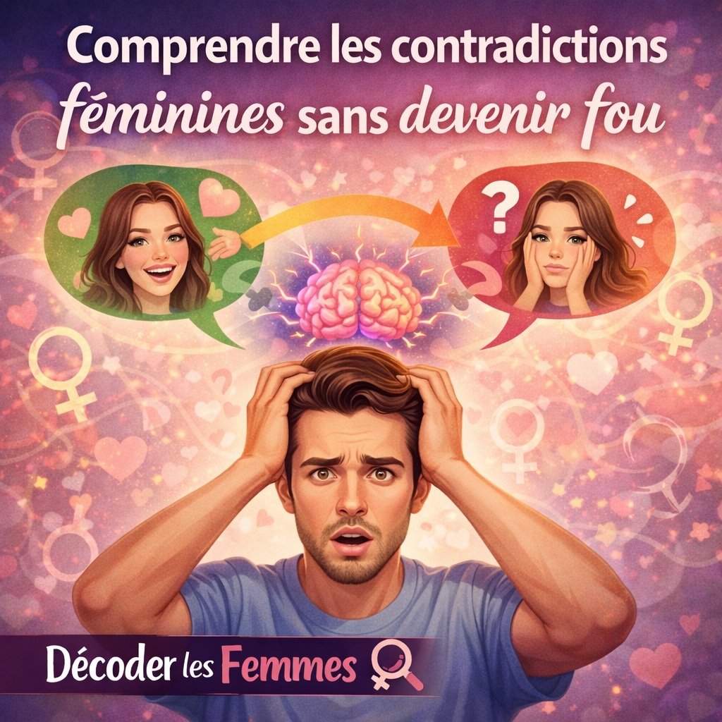 Illustration d’un homme dépassé face aux contradictions émotionnelles féminines.