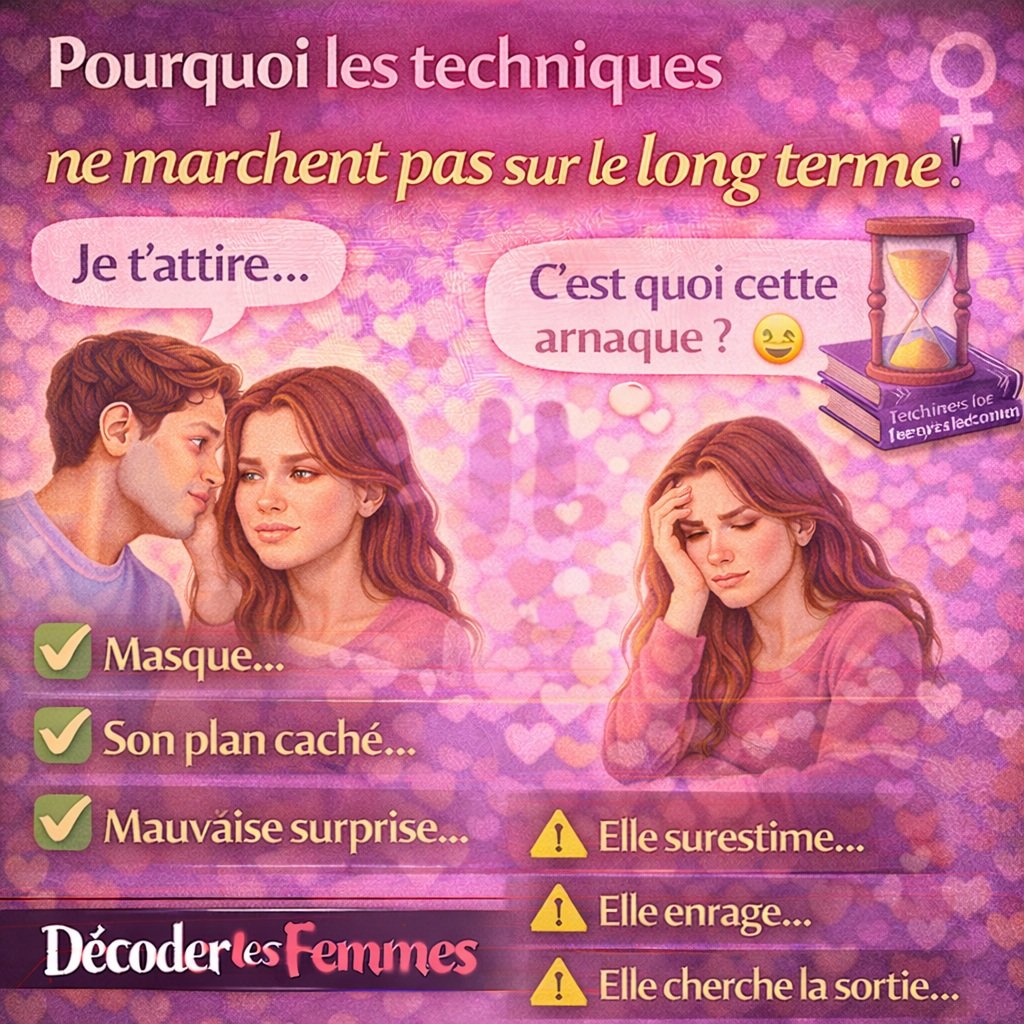 Illustration montrant pourquoi les techniques de séduction ne fonctionnent pas sur le long terme et finissent par créer de la méfiance